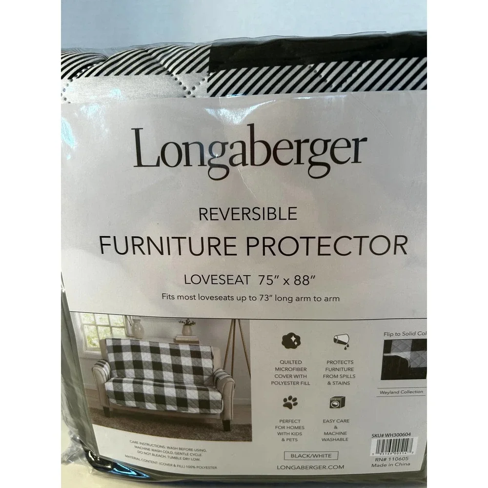 Longaberger Black & White Reversible Loveseat Furniture Protector 75